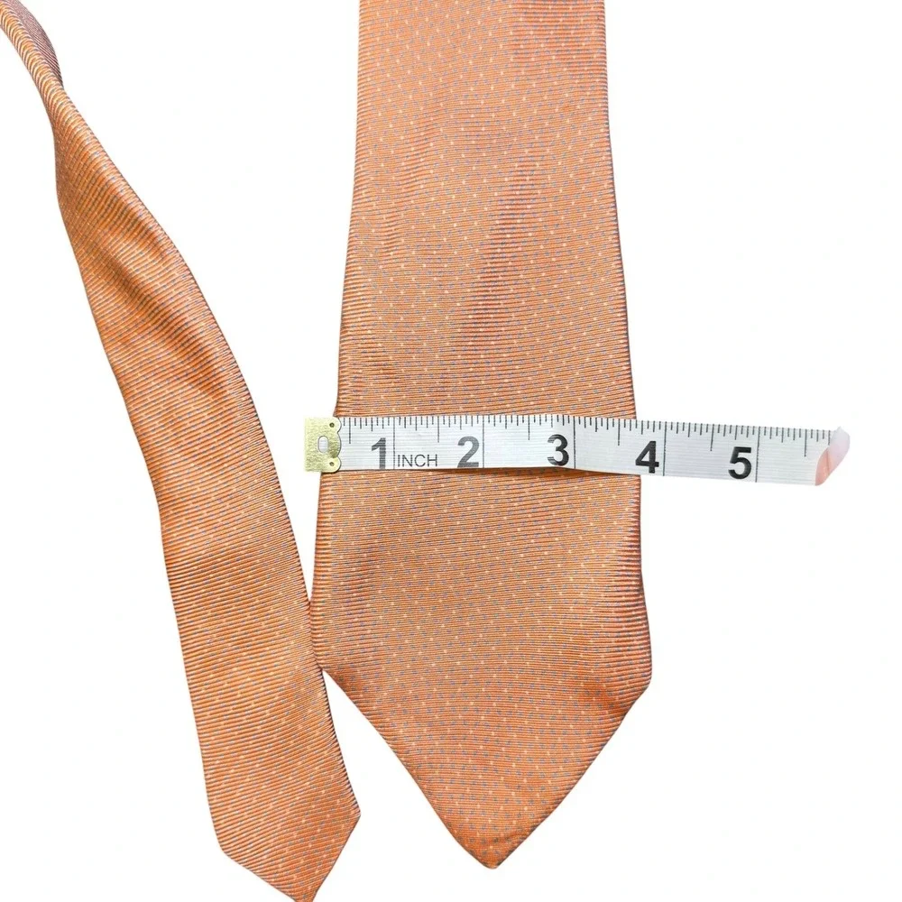 Hartwood‎ Paris Men's Necktie Peach with Blue & White Polka Dot Pattern